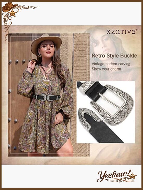 Vintage Western Leather Belt Double Buckle Retro Cowgirl Waist Belt for Pants main image 5